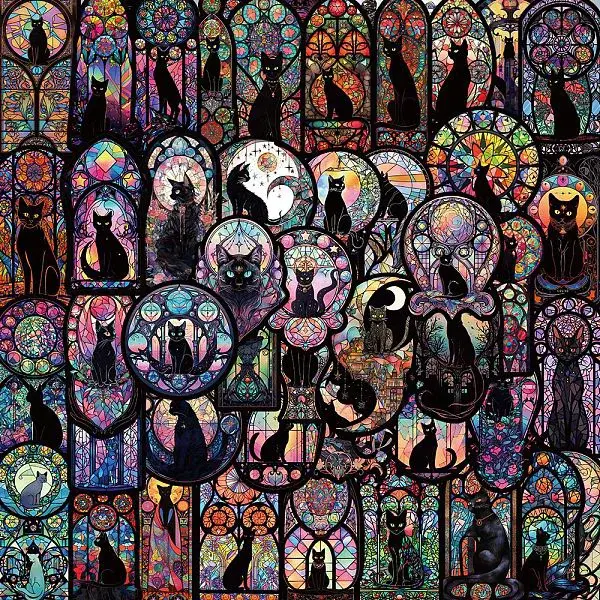 50Pcs Gothic PVC Self-Adhesive Black Cat Cartoon Stickers