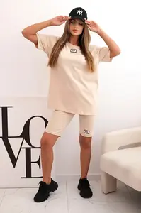 Kesi Włoski Dámska bavlnená súprava s krátkym rukávom a šortkami béžový