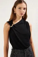 Trendyol Black Accessory Detail Snap-On Glittery Knitted Bodysuit