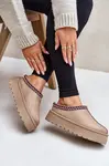 Low women's snow boots with platform embroidery light beige Narirya