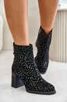 Suede ankle boots on a heel with decorative embossing D&A black