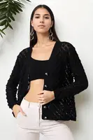 20317 Dewberry Patterned Buttoned Seasonal Cardigan-BLACK