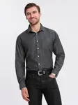 Ombre Men's denim shirt with embroidered pocket - black
