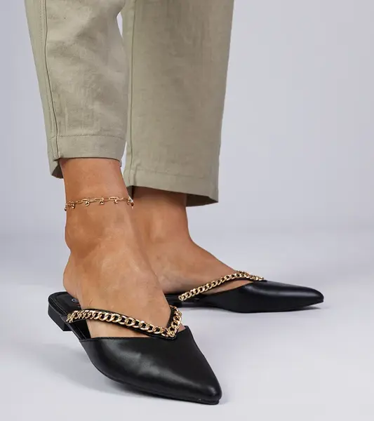 marka niezdefiniowana Black elegant slides decorated with a chain Gerita