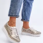 Zazoo Kožené topánky na plošine béžovej hypnózy lemar