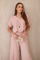 Set with necklace blouse + trousers dark powder pink