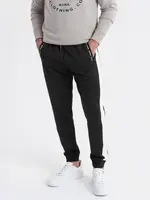 Ombre Men's sweatpants joggers with contrasting stripes - black
