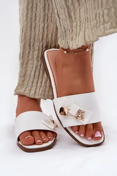 Boto Dámske Pantofle Na Plochéj Pätě S Mašľou Biele Sallariela