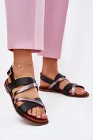 Dámske Sandále Na Plochom Opätku S Páskami Čierne Sergio Leone