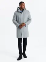 Ombre Monochrome long men's hooded coat - grey melange