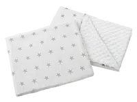 Medi Partners Quilt 55x75 + pillow 35x30 cotton + minky – Gray stars on white + white minky