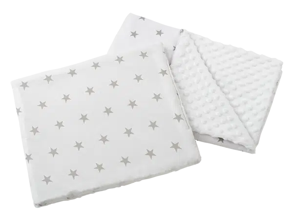 Medi Partners Quilt 55x75 + pillow 35x30 cotton + minky – Gray stars on white + white minky