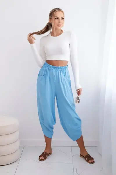 Kesi Włoski Nohavice so širokými nohavicami a vreckami modrý