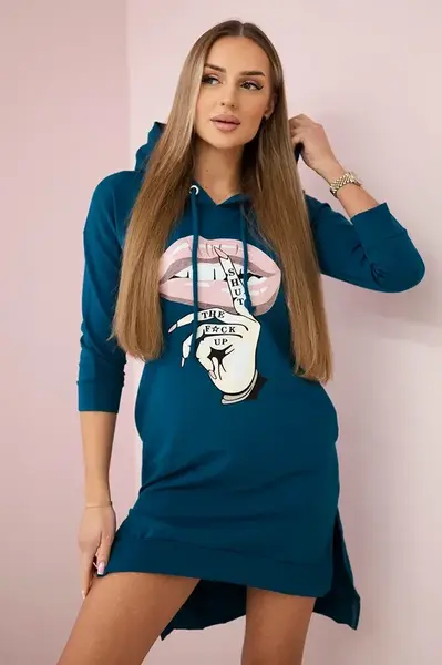 Dress with a longer back and a colorful marine print