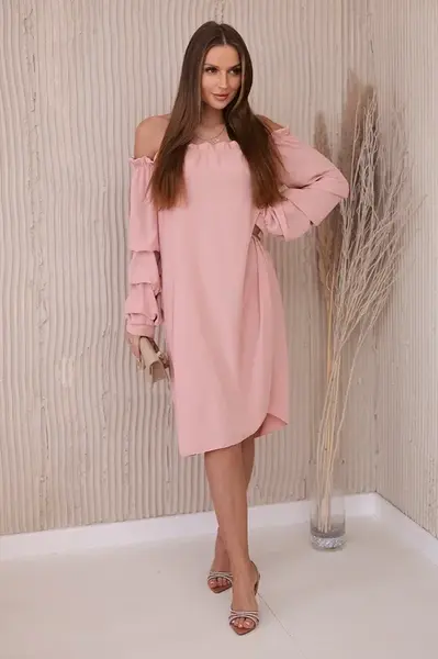 Spanish dress with decorative sleeves dark powder pink