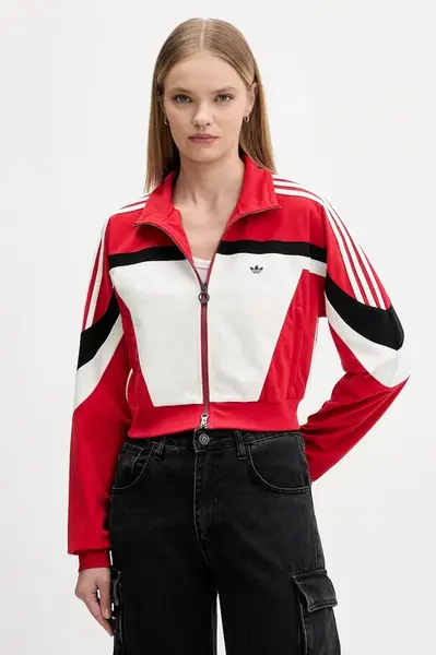 Mikina adidas Originals Tracktop dámská, červená barva, vzorovaná, JY2387