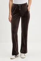 Velurové teplákové kalhoty Juicy Couture dámské, hnědá barva, s aplikací, JCWBJ225307