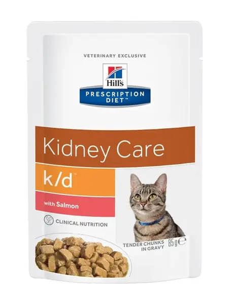 Hill's Prescription Diet k/d Kidney Care krmivo pre mačky, losos - v hliníkovej kapsičke 12 x 85 g