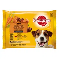Pedigree krmivo v hliníkových kapsičkách, s hovězím masem a masem z králíka, s krůtím masem a s mrkví, v omáčce 4 x 100 g