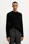 Vlněný svetr BARENA VENEZIA Knitwear Mareselo pánský, černá barva, s pologolfem, KNU5294.509
