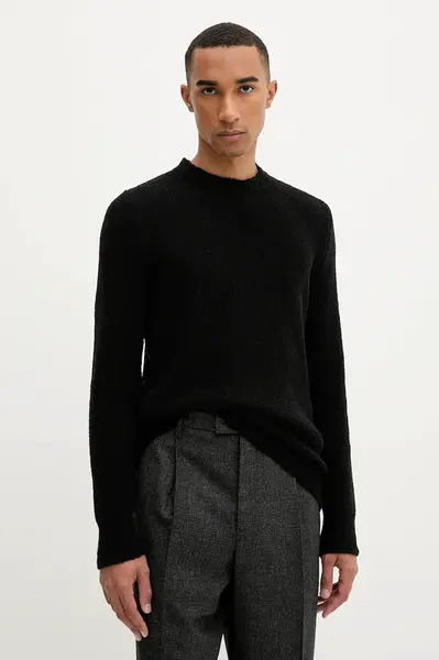 Vlněný svetr BARENA VENEZIA Knitwear Mareselo pánský, černá barva, s pologolfem, KNU5294.509