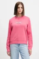 Bavlněná mikina Guess Jeans dámská, růžová barva, s potiskem, W5YQ23 K68I4