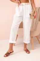 Kesi Włoski Dámské lněné kalhoty s bavlnou a páskem bílé