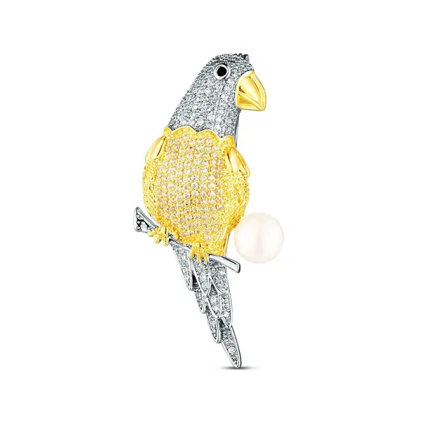 JwL Luxury Pearls Okouzlující pozlacená brož papoušek s pravou perlou JL0870