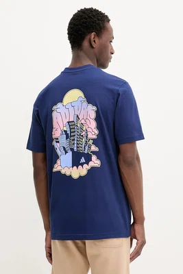 Bavlněné tričko adidas 90S CITY pánské, tmavomodrá barva, s potiskem, JV8450