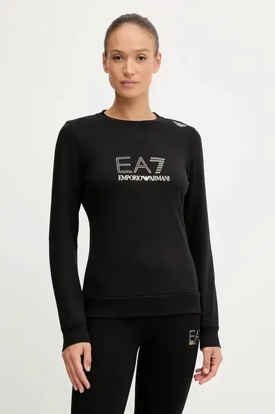 Mikina EA7 Emporio Armani dámská, černá barva, s aplikací