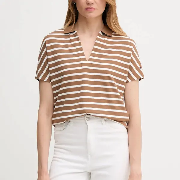 Polo tričko Tommy Hilfiger dámské, hnědá barva, WW0WW46512