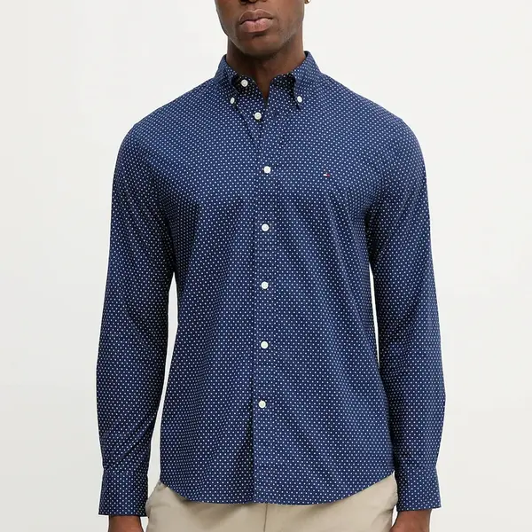 Bavlněná košile Tommy Hilfiger pánská, tmavomodrá barva, regular, s límečkem button-down, MW0MW39437