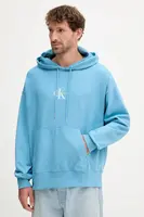 Mikina Calvin Klein Jeans pánská, modrá barva, s kapucí, s potiskem, LV04RC281G