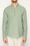 Trendyol Světle Khaki Slim Fit Polokošile s Polovičním Zapínáním a Stojáčkem 100% Bavlna