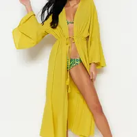 Trendyol Olejově Zelený Maxi Tkaný Skládaný Kimono&Kaftan
