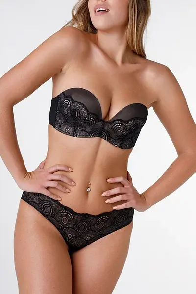 Černá dámská krajková podprsenka bez ramínek Wonderbra ULTIMATE LACE STRAPLESS BRA