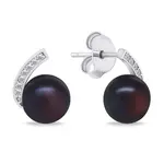 Brilio Silver Stylové stříbrné náušnice s perlou a zirkony EA787WBC