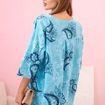 Kesi Włoski Dámská bavlněná blůza s ohrnovacími rukávy a paisley vzorem turkusová
