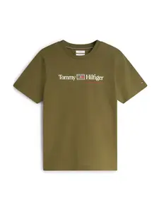 TOMMY HILFIGER Tričko 'Brand Love'  zelená / biela