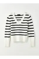 LC Waikiki Women's V-Neck Striped Long Sleeve Knitwear Sweater