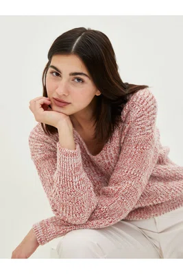 LC Waikiki V Neck Plain Long Sleeve Women's Knitwear Sweater -