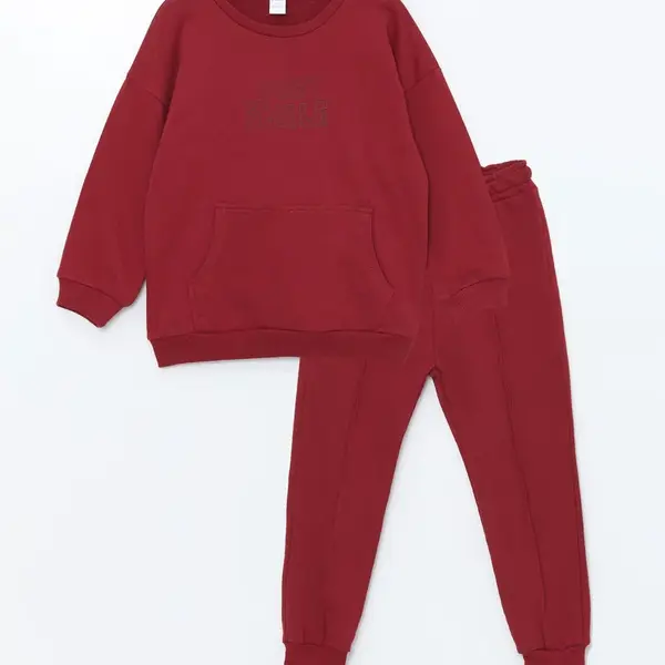 LC Waikiki Crew Neck Long Sleeve Printed Baby Boy Sweatshirt and Tracksuit Bottom 2-Piece Set