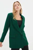 Trendyol Dark Green Lined Double Breasted Woven Blazer Jacket