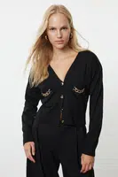 Trendyol Black Accessory Detailed Knitwear Cardigan
