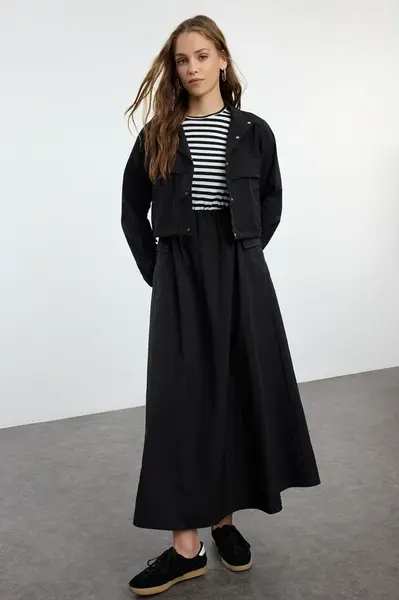 Trendyol Smoked Parachute Fabric Dress Jacket Set