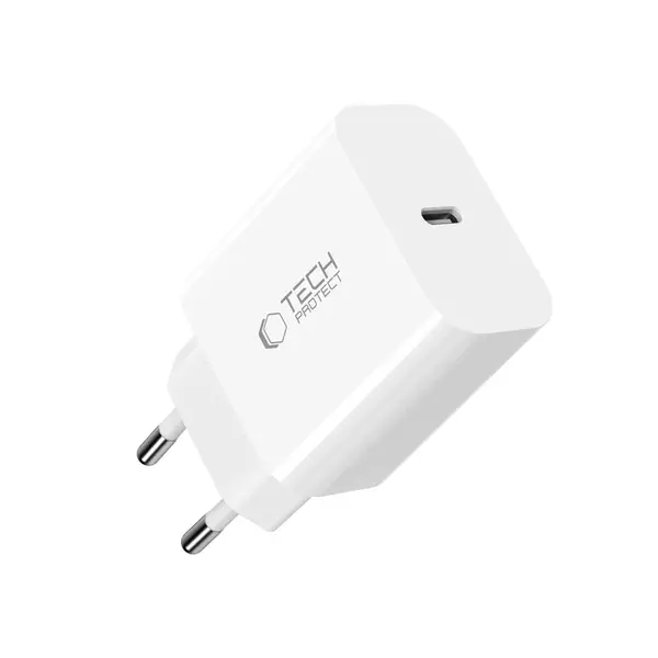 Tech-Protect NC20W sieťová nabíjačka USB-C PD 20W + kábel USB-C / Lightning, biela