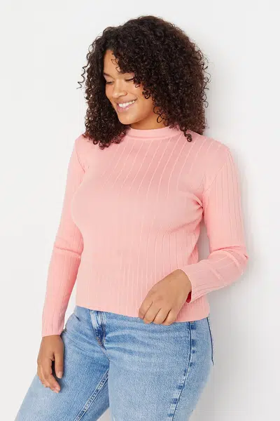 Trendyol Curve Pink Crew Neck Knitwear Blouse