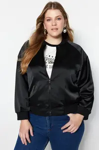 Trendyol Curve černá tkaná bomber bunda na zip