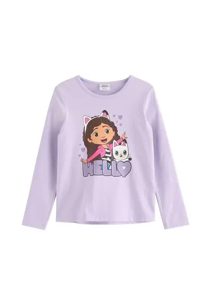 Lindex Tričko 'Top ls Gabbys Dollhouse'  béžová / tmavohnedá / levanduľová / biela