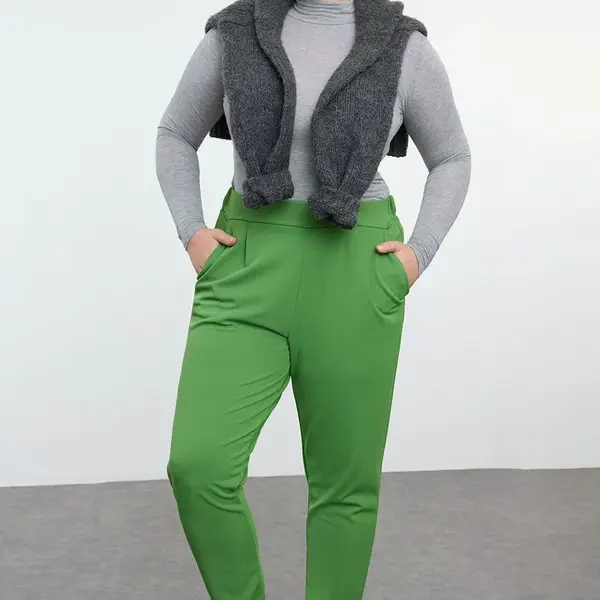 Trendyol Curve Green Carrot Fit Knitted Plus Size Trousers